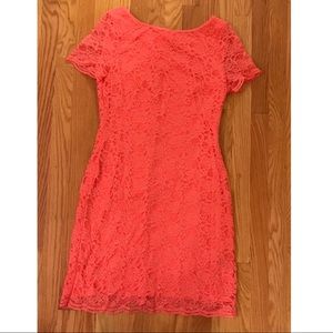 Eliza J Bright Coral Lace Dress